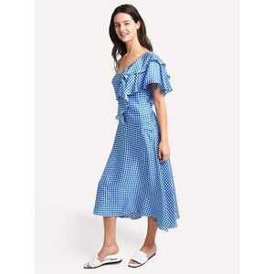 Paper London Silk Gingham One Shoulder Midi Dress UK 12 Blue White
